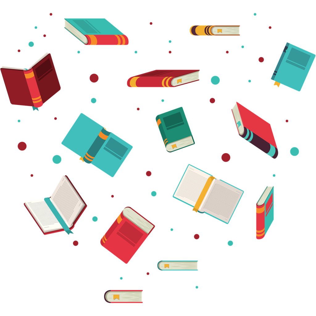 herumwirbelnde bunte Bücher