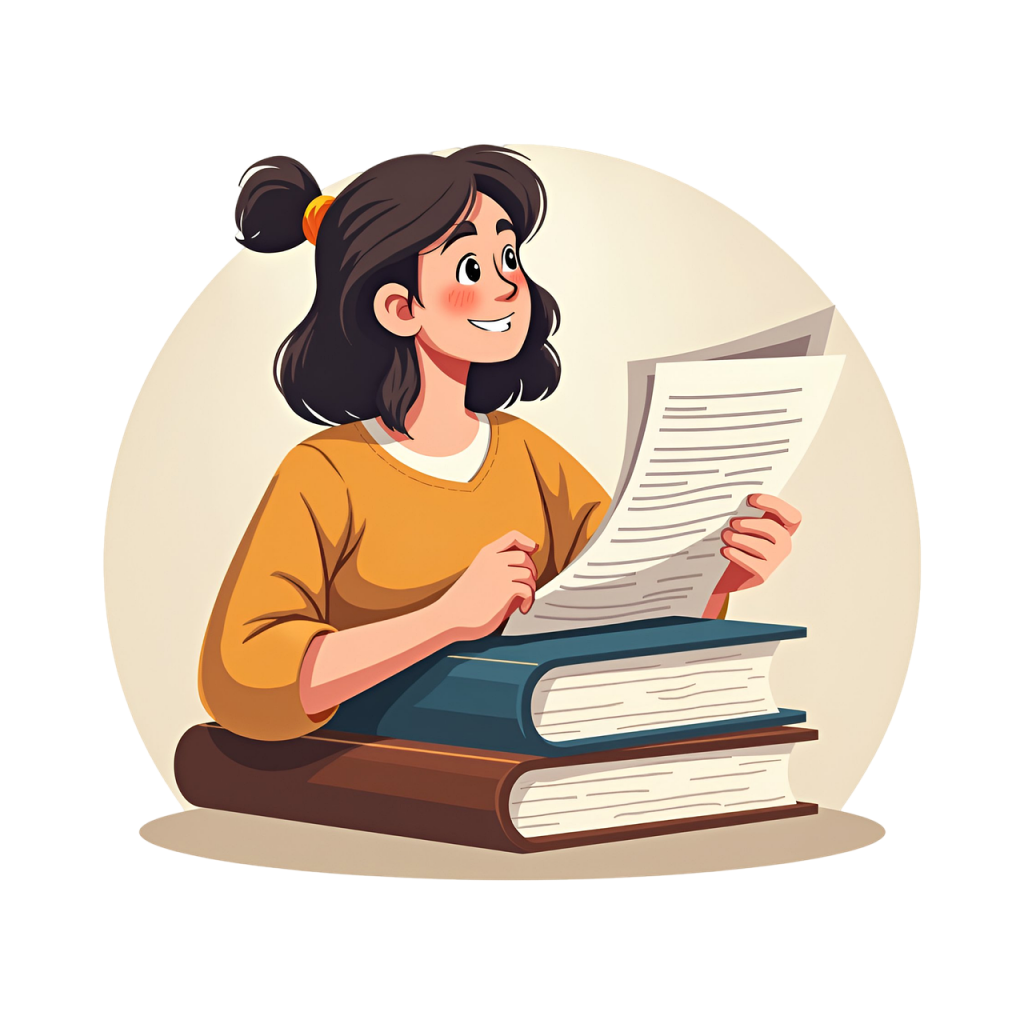 Illustration einer Frau, die bedruckte Blätter in der Hand hält