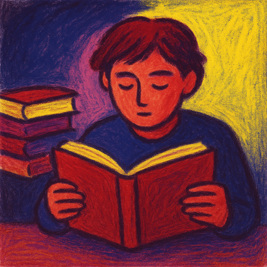 Ein Junge liest ein Buch.